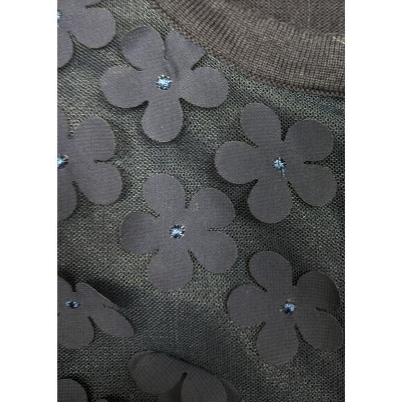 Karl Lagerfeld Navy Sheer-Front Cardigan with Flower appliques Size Large - Picture 3 of 7